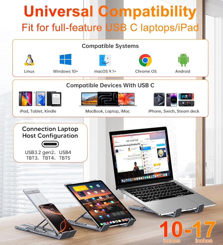 8-in-1 Foldable Laptop Stand with USB-C Hub